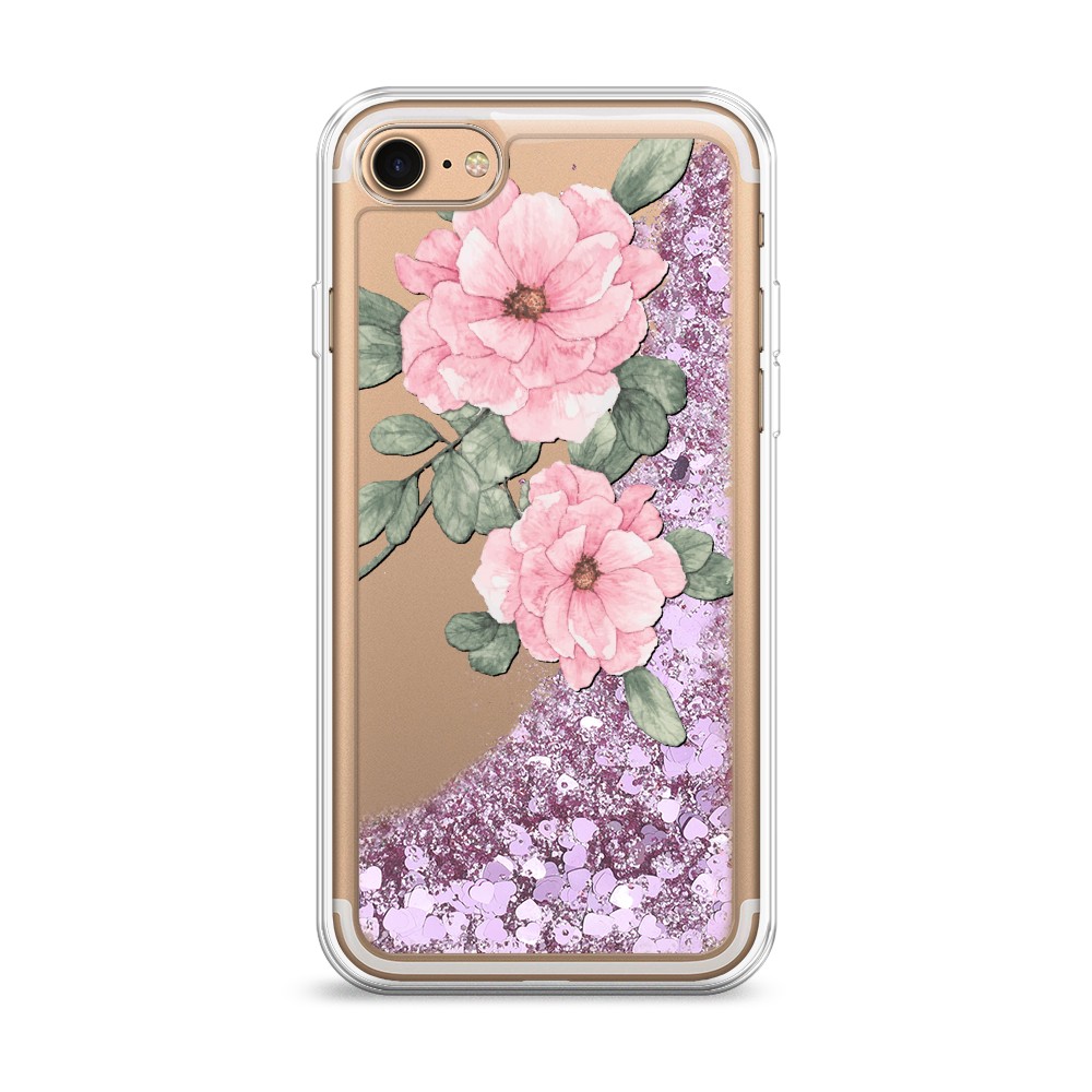 

Жидкий чехол с блестками "Акварельные розовые цветы" на Apple iPhone 8, 10894-1