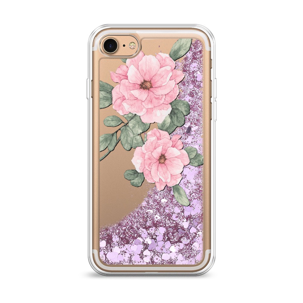 

Жидкий чехол с блестками "Акварельные розовые цветы" на Apple iPhone 7, 10694-1
