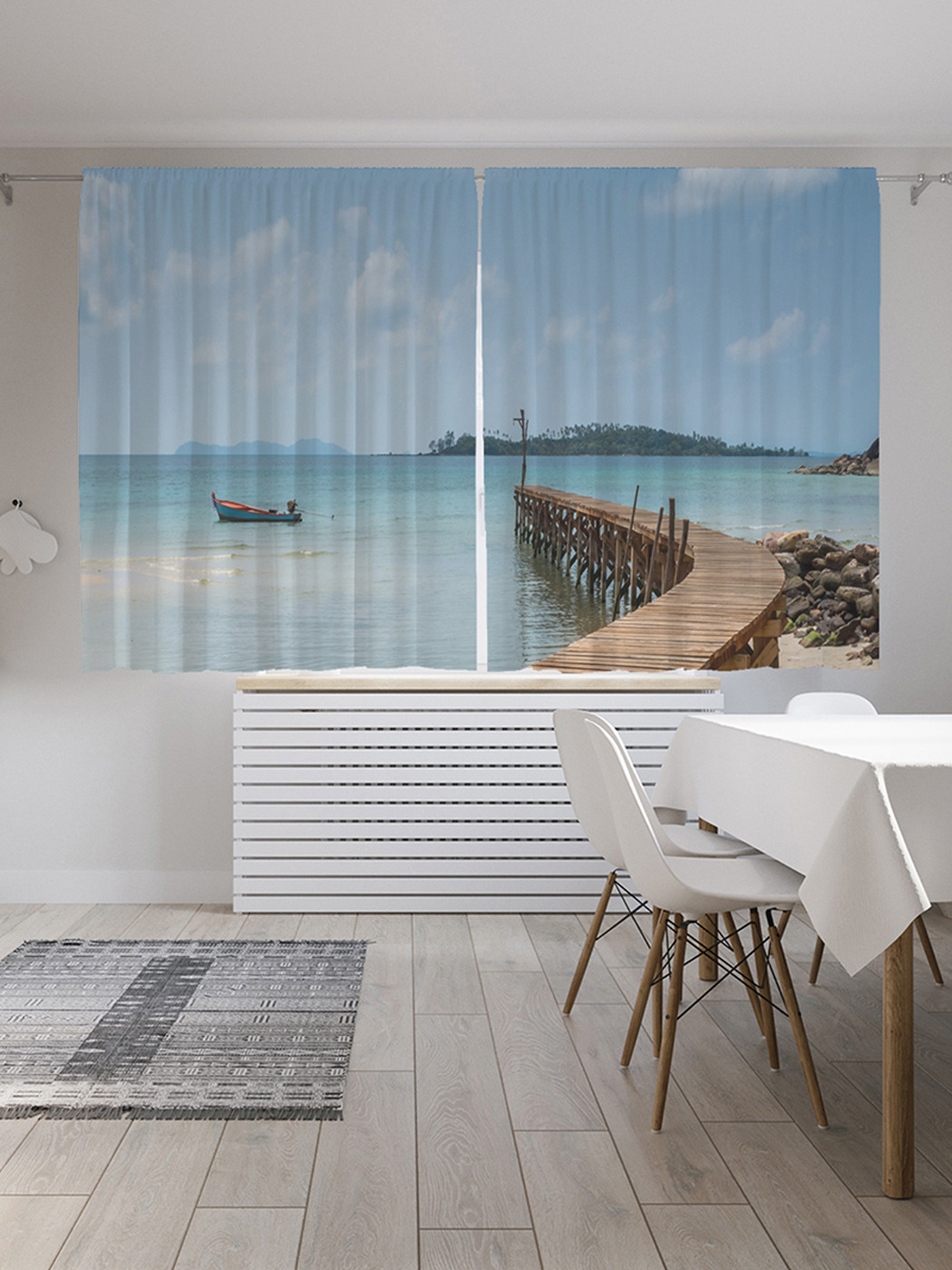 

Шторы с фотопечатью "Мостик у пляжа" из сатена, 290х180 см