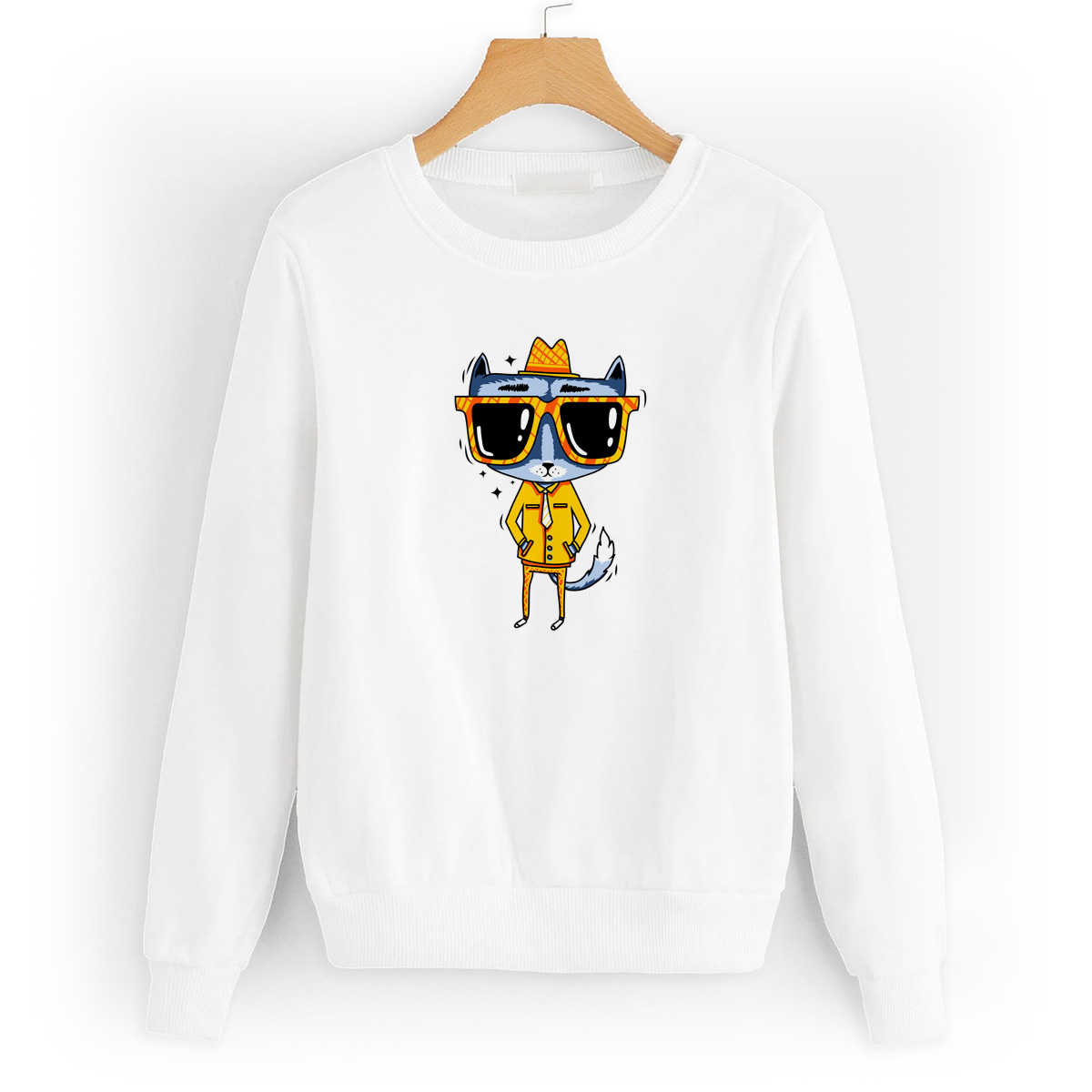 

Свитшот белый CoolPodarok Иллюстрация. Модный кот, W0151400