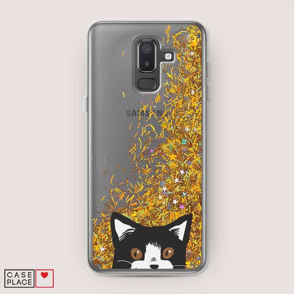

Чехол Awog на Samsung Galaxy J8 "Подглядывающий кот", Черный, 26590-1