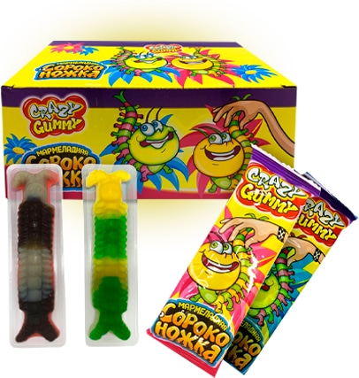 Мармелад Crazy Gummy Мармеладная Сороконожка 15 гр Упаковка 36 шт