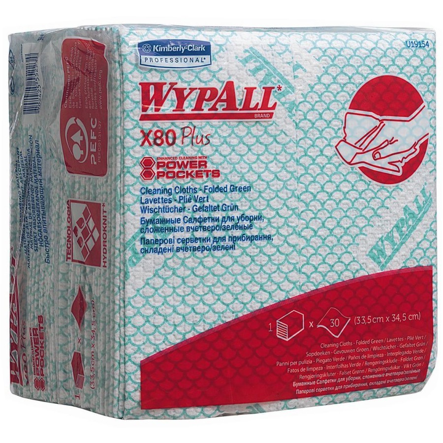 фото Салфетки хозяйственные x80 plus, 34.5х33.5 см, зеленый, 30 шт/уп, wypall