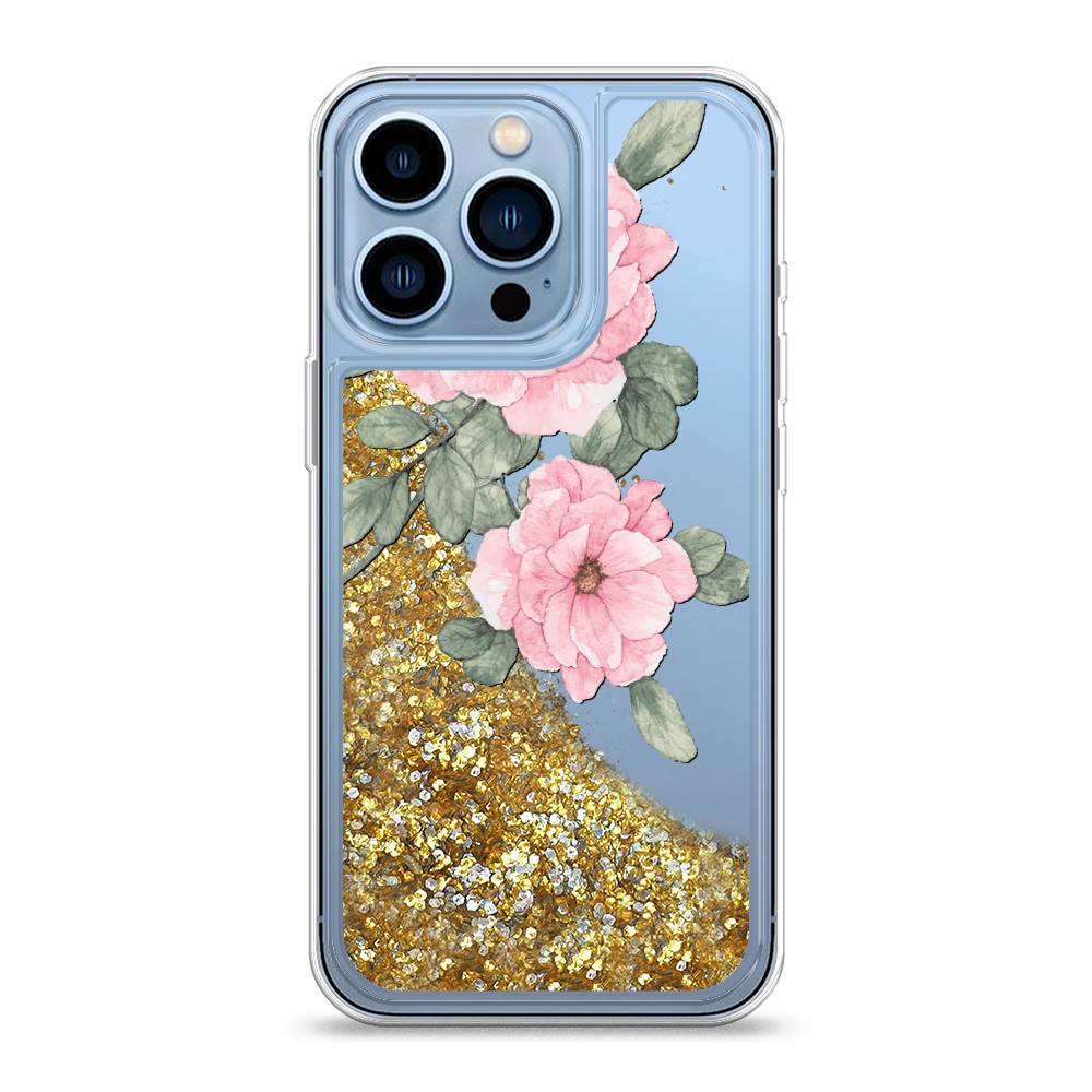 

Жидкий чехол с блестками "Акварельные розовые цветы" на Apple iPhone 13 Pro, 14390-1
