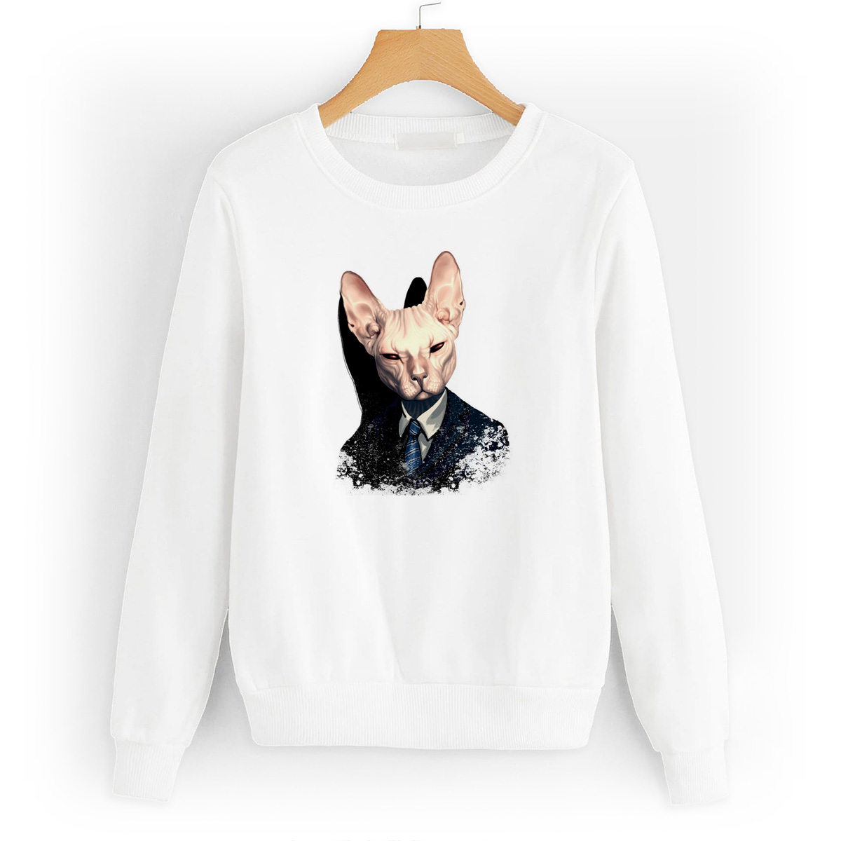 

Свитшот белый CoolPodarok Лысый кот в костюме с галстуком, 6W015857