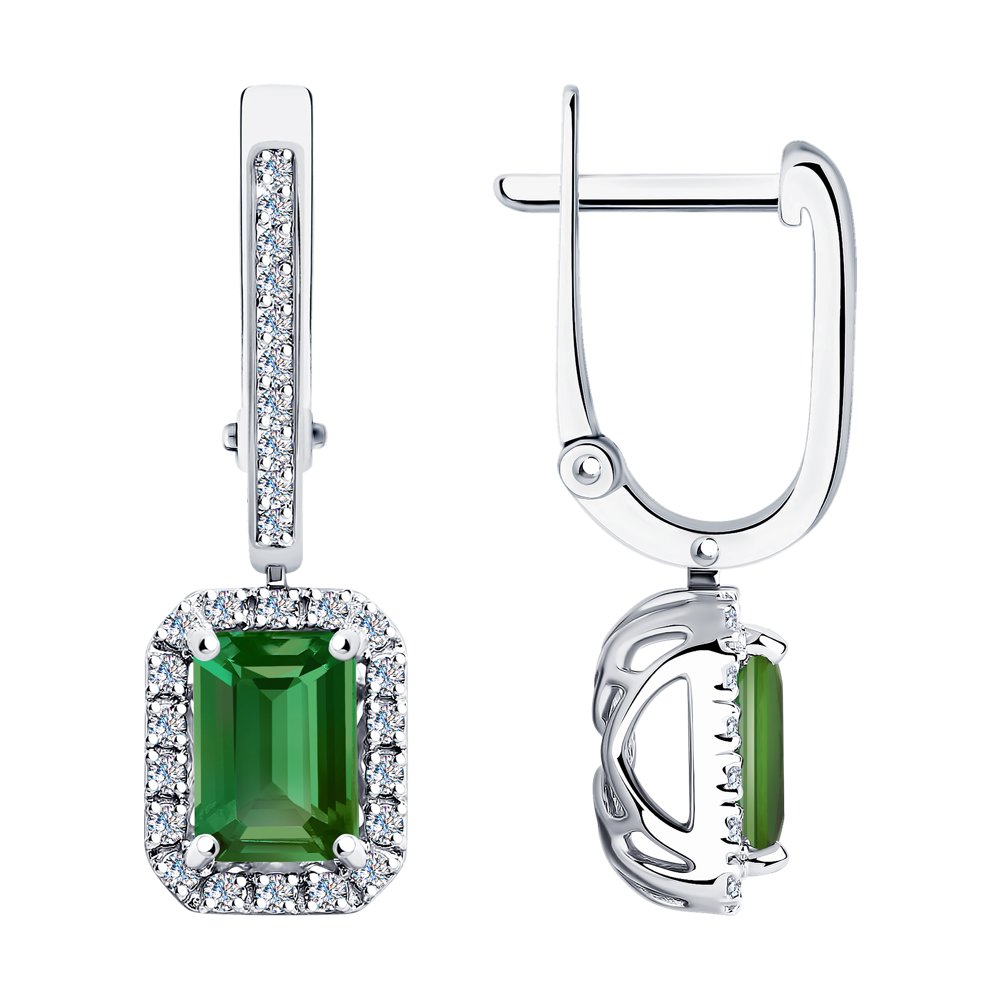 

Серьги подвески из белого золота SOKOLOV Diamonds 6024256-3, бриллиант/турмалин, 6024256-3