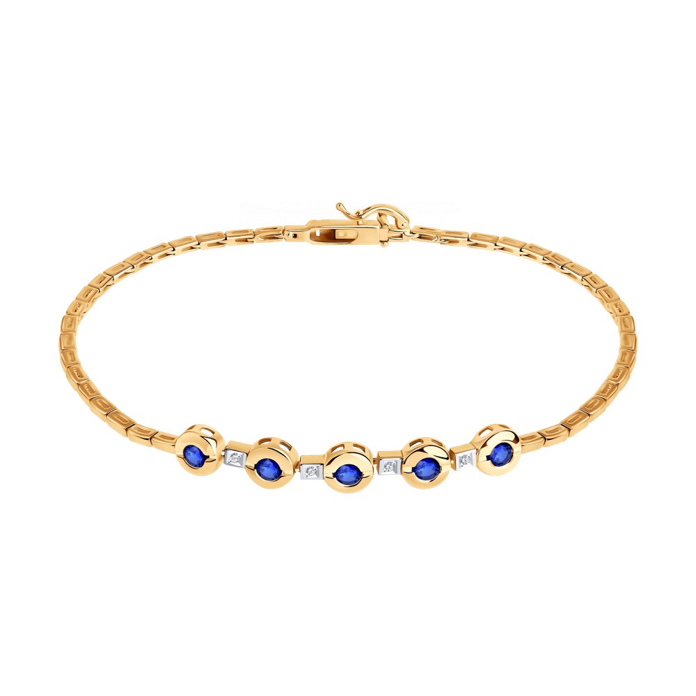 Браслет из красного золота с бриллиантом/сапфиром р. 18 SOKOLOV Diamonds 2050066