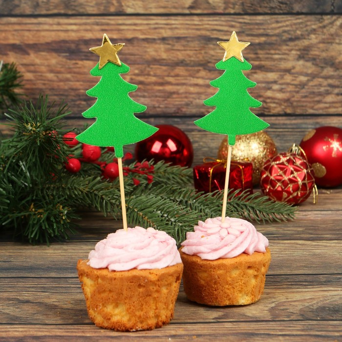 

Шпажки «Ёлочка со звездой», набор 5 шт., цвет зелёный, Зеленый