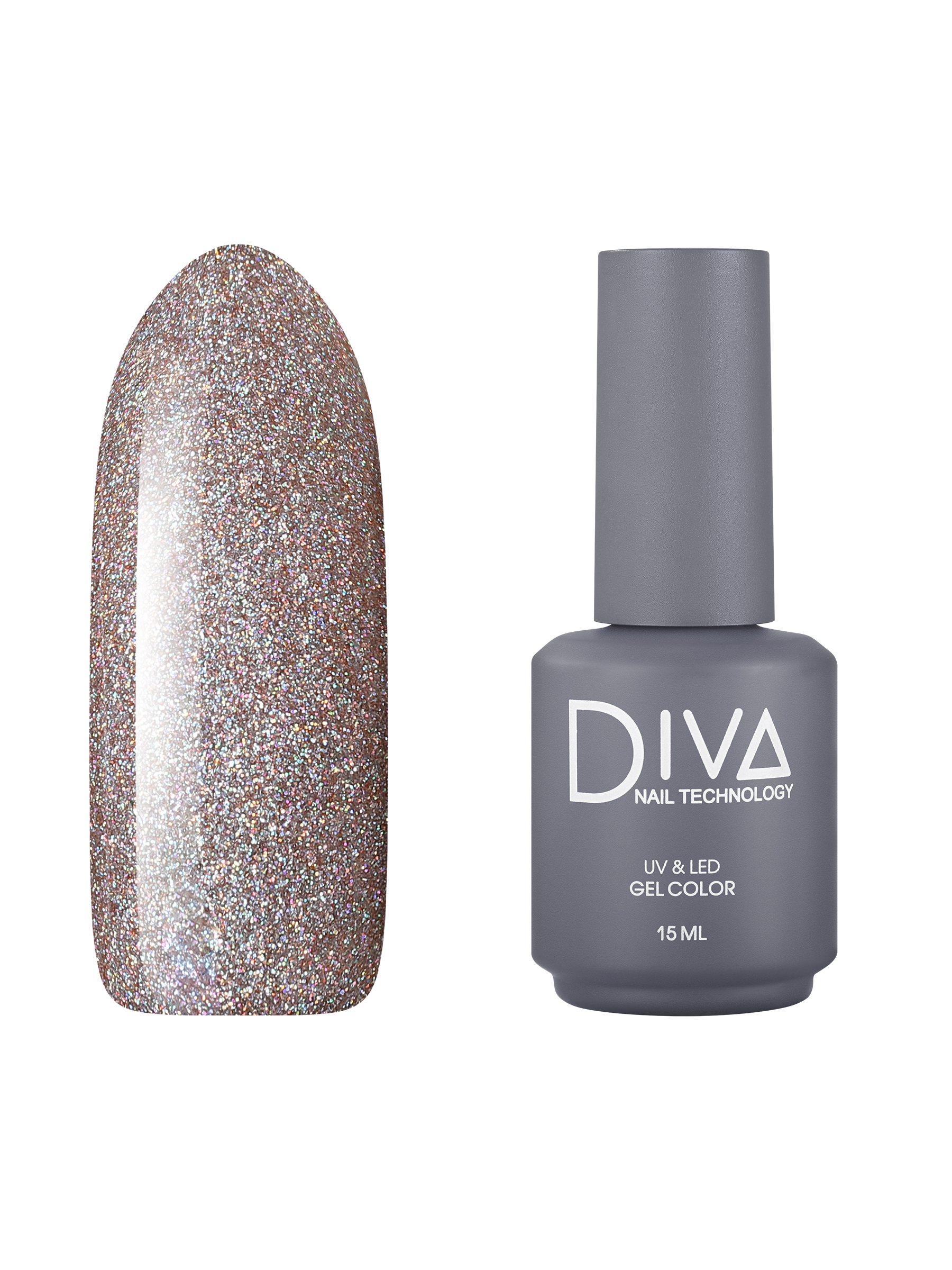 

Гель лак для ногтей с блестками Diva Nail Technology плотный светлый коричневый 15 мл