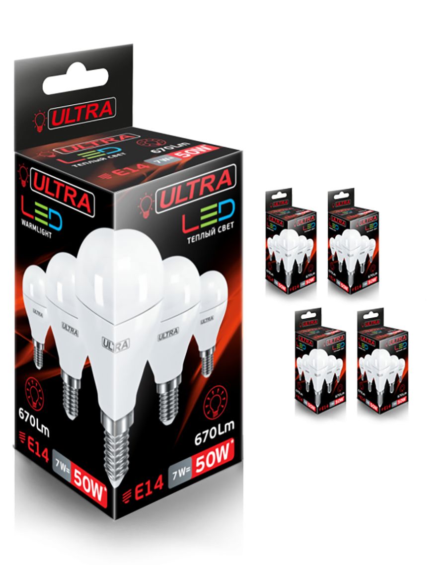 фото Светодиодная лампочка ultra led g45 7w e14 3000k, комплект 5 шт.