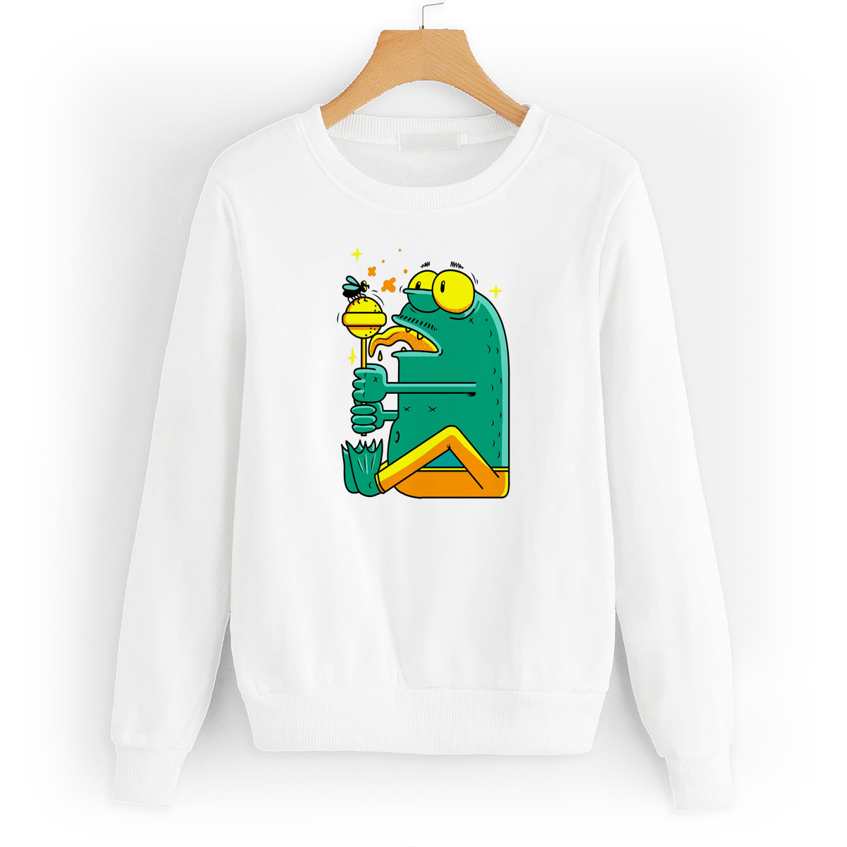 

Свитшот белый CoolPodarok Иллюстрация. Лягушенок с чупа-чупсом, W0151330
