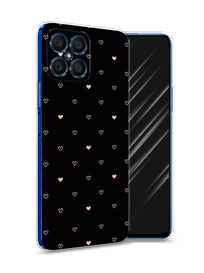 

Чехол Awog на Honor X8 "Черный фон и сердечки", Розовый;серый;черный, 6107650-3