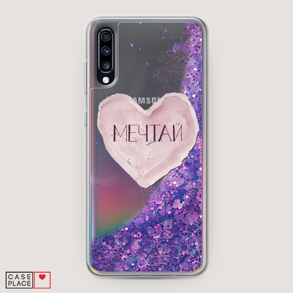 

Жидкий чехол с блестками "Мечтай сердце" на Samsung Galaxy A70, 28192-1