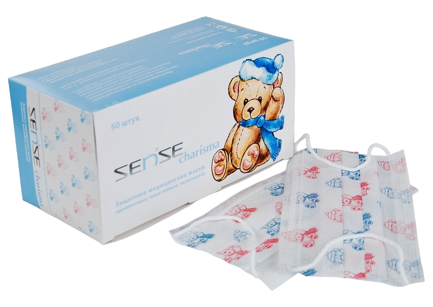 

Маска meдицинская однораз 3-х сл sense детская 12смx9см 50 шт, Розовый