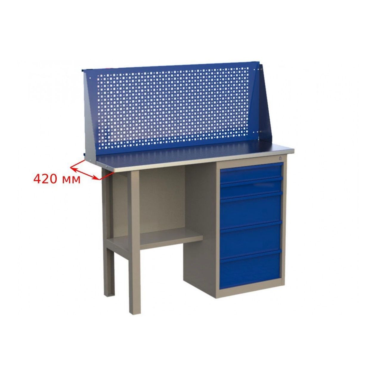 

Верстак слесарный стол металлический с тумбой CompactLine 1200CL5P, Синий;серый, 1200 CL5 экраном