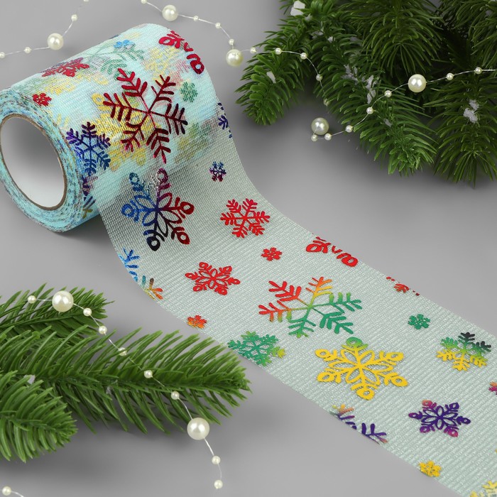 

Фатин со снежинками, с разноцветным тиснением цвет голубой №11