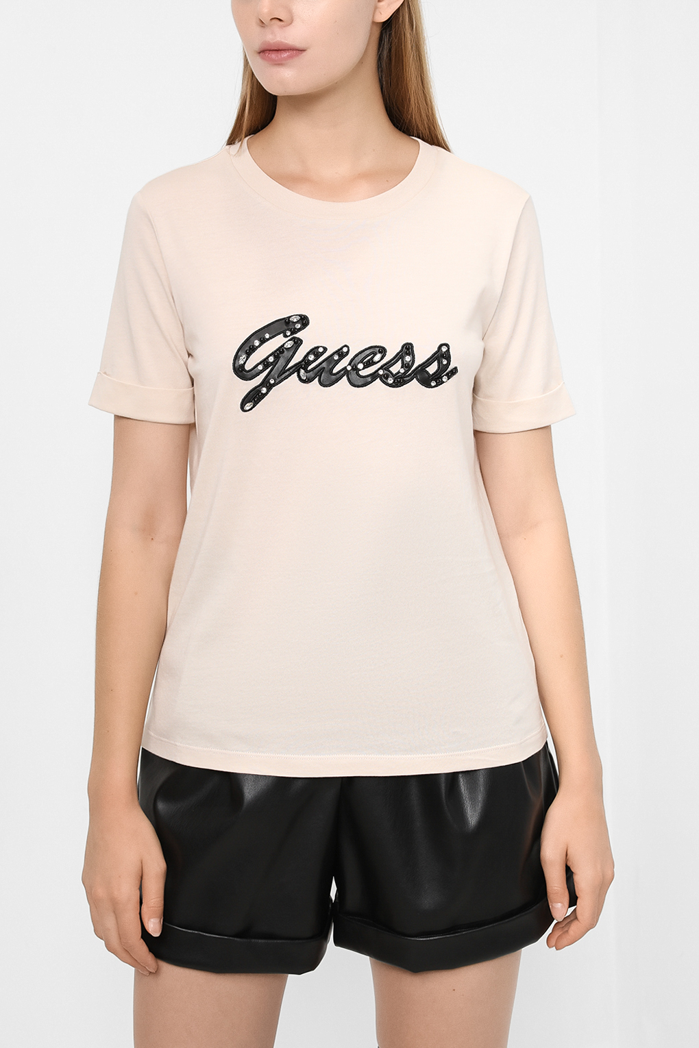 

Футболка женская Guess Jeans W2BI15 K46D1 бежевая XS, W2BI15 K46D1