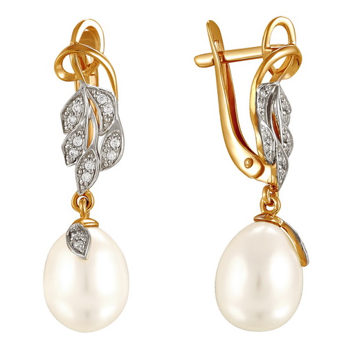 

Серьги женские из золота Примаэксклюзив 290-1-410Р, жемчуг/фианит, 290-1-410Р
