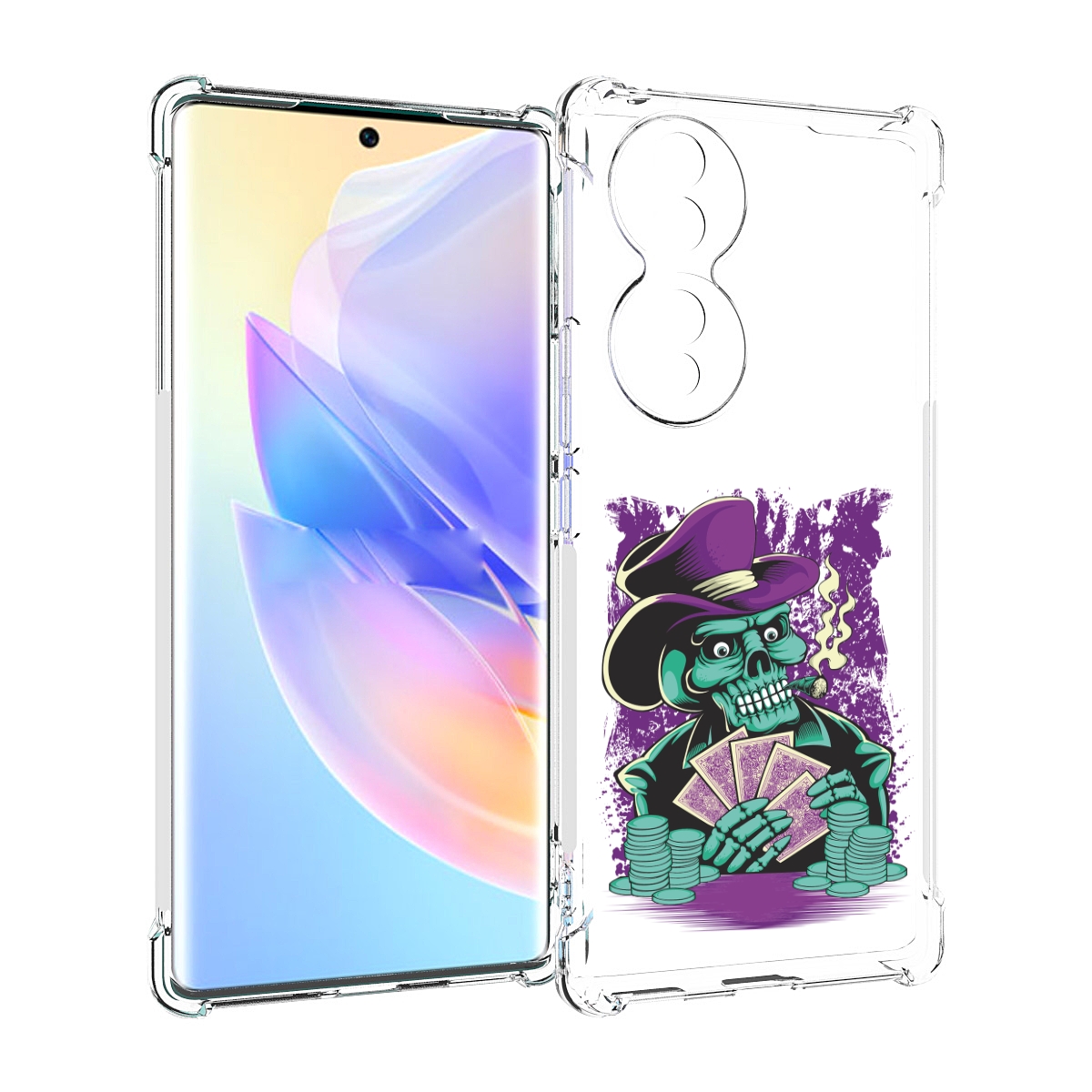 

Чехол MyPads зеленый череп с картами для Honor 70, Прозрачный, Tocco