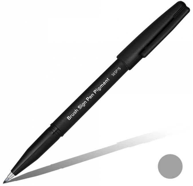Фломастер-кисть для каллиграфии Pentel Brush Sign Pen Pigment серый