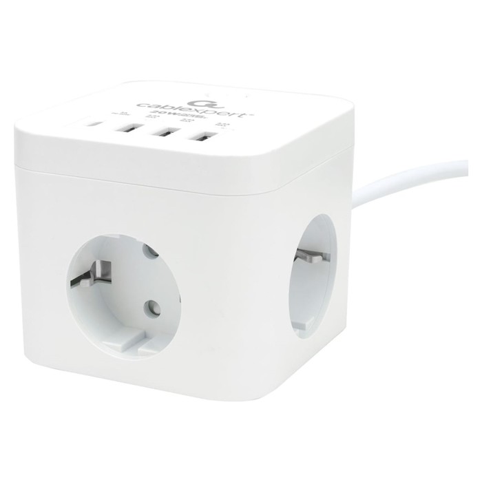 Сетевой фильтр Cablexpert Cube CUBE-3-CU3-W-1.5, 3р, 10А, 1xType-C PD, 3xUSB,1.5м, ур.защ.