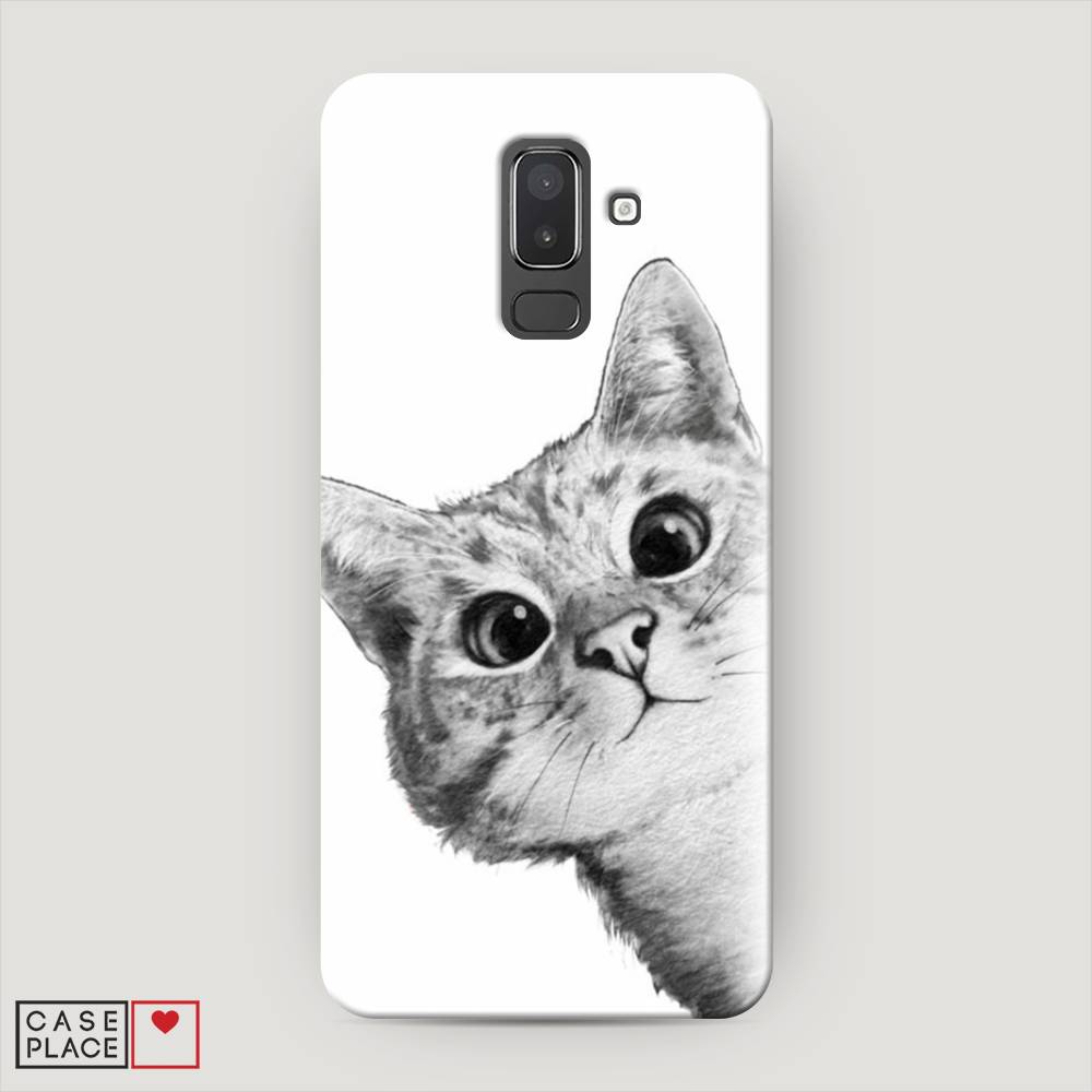 фото Чехол awog "кот рисунок черно-белый" для samsung galaxy j8