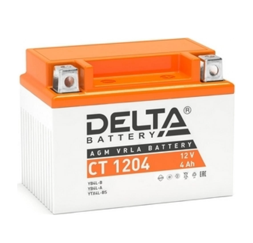 Аккумулятор DELTA MOTO CT 1204 113х70х89 обр/п с/эл YT4L-BS