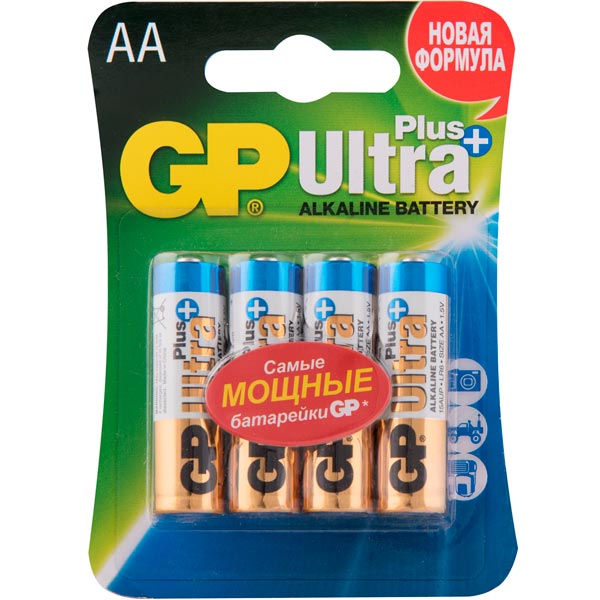 

Ultra Plus New Элемент питания АА, 4шт, алкалиновый, GP GP15AUPNEW-2CR4