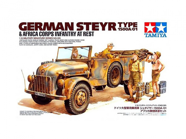 

35305 Tamiya 1/35 Немецкий автомобиль Steyr Type 1500A/01 африканский корпус с 4 фигурами