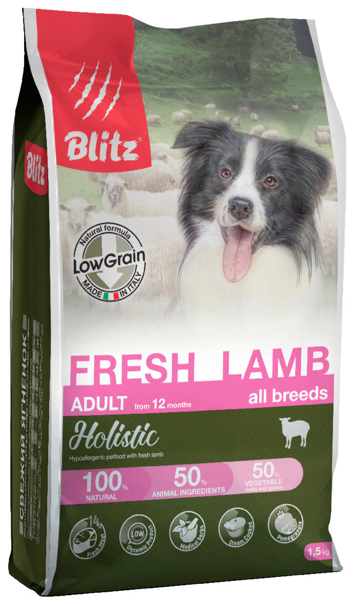 

Сухой корм для собак BLITZ HOLISTIC LOW-GRAIN ADULT FRESH с ягненком 4шт по 1,5кг