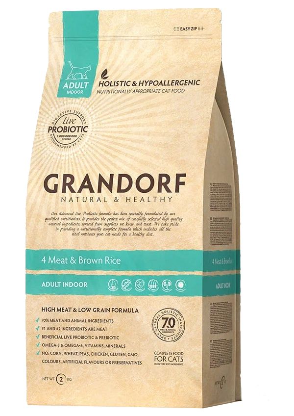 

GRANDORF GRANDORF CAT LIVING PROBIOTICS 4 MEAT & RICE INDOOR низкозерновой с живыми пробио