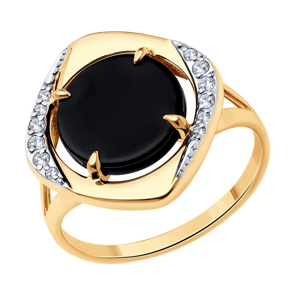 

Кольцо печатка из красного золота с фианитом/агатом р. 17,5 Diamant 51-310-01775-1, 51-310-01775-1