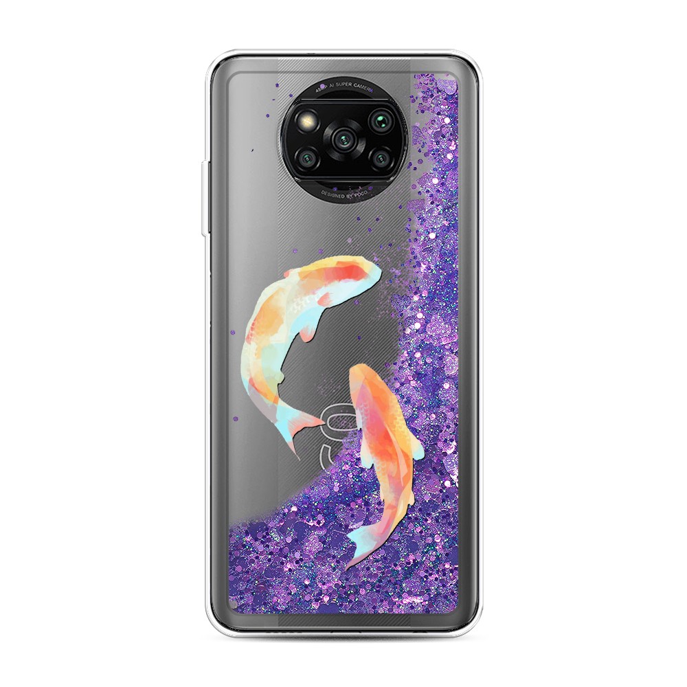 фото Жидкий чехол с блестками "акварельные карпы" на xiaomi poco x3 pro awog