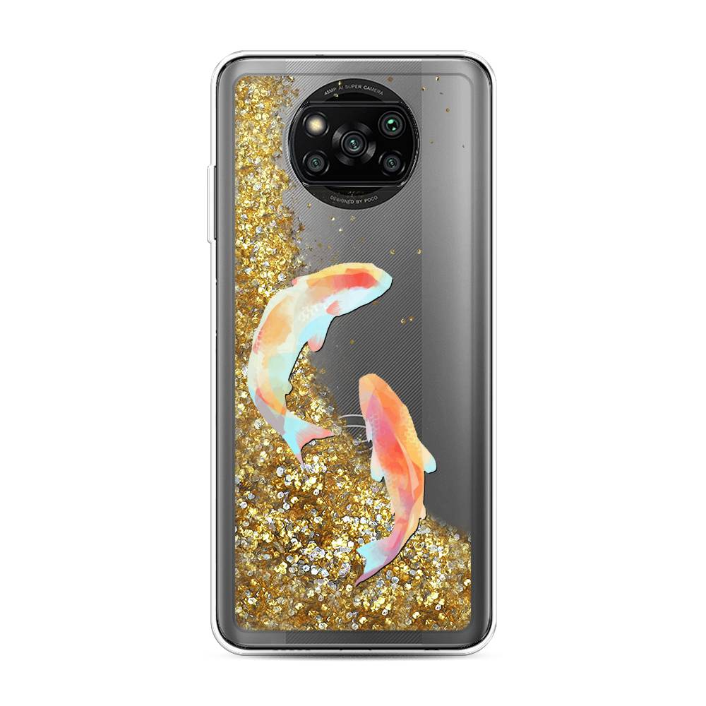 фото Жидкий чехол с блестками "акварельные карпы" на xiaomi poco x3 pro awog