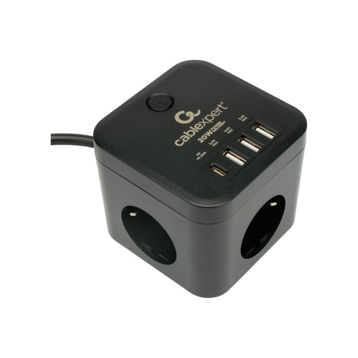 фото Сетевой фильтр cablexpert cube cube-3-cu3-b-1.5, 3р, 10а, 1xtype-c pd, 3xusb,1.5м, ур.защ.