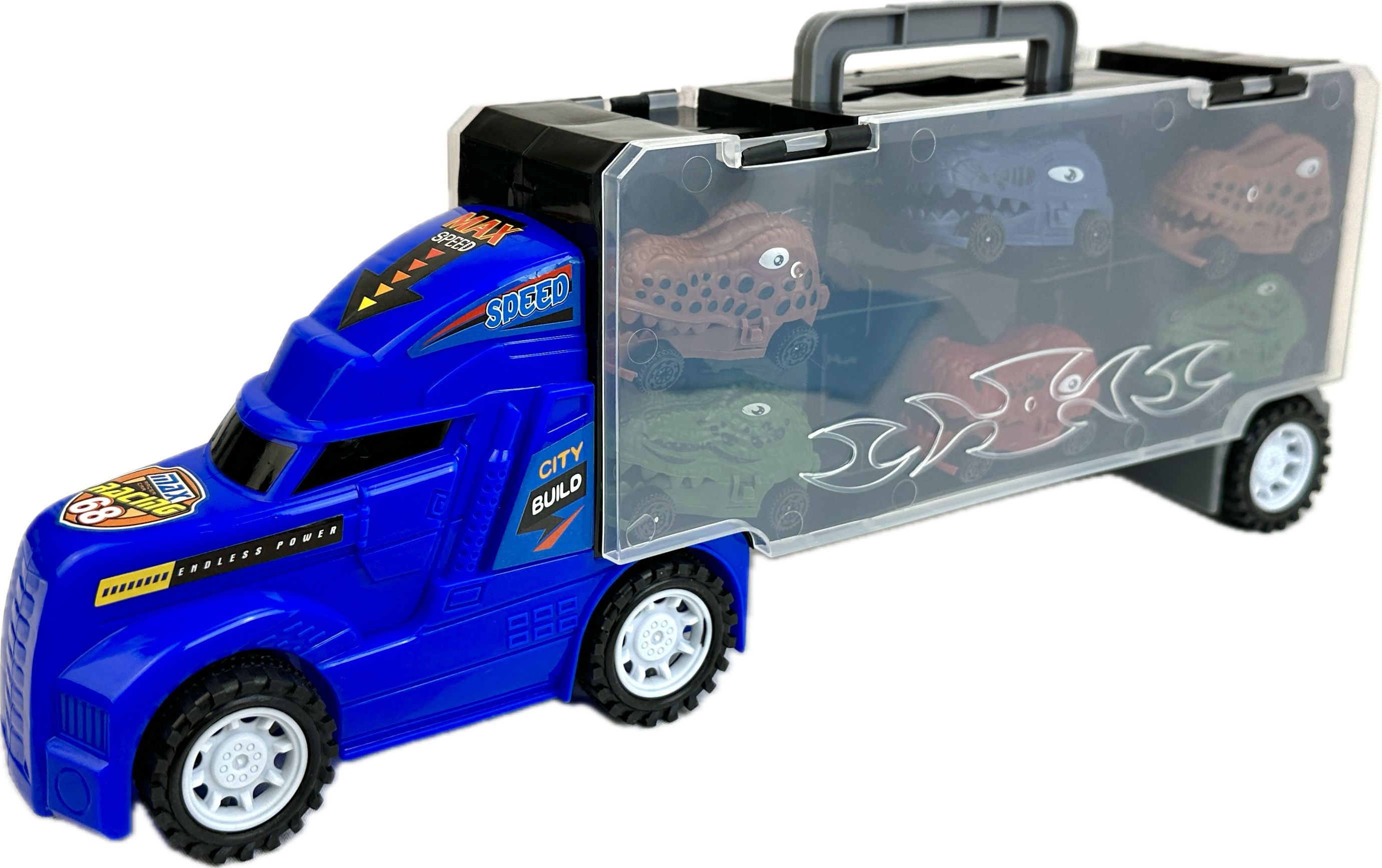 Трейлер-гараж с набором машинок машина-автовоз кейс с ручкой