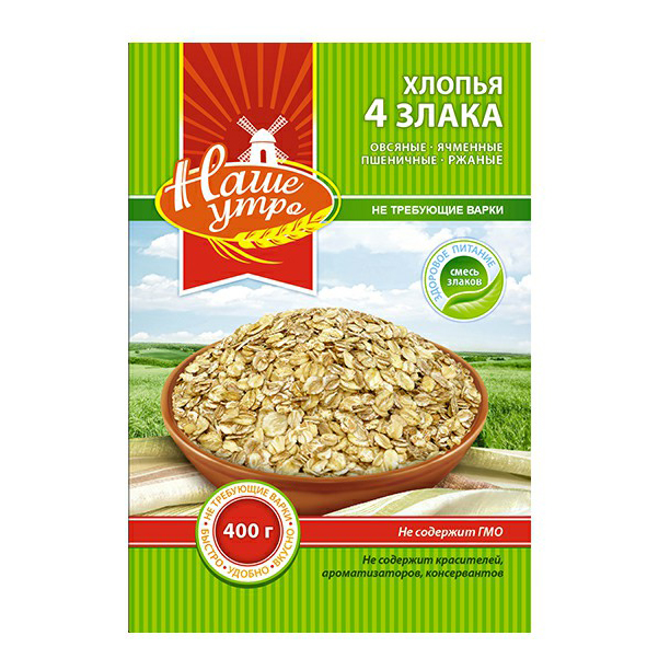 

Хлопья Наше утро 4 злака не требуют варки 400 г