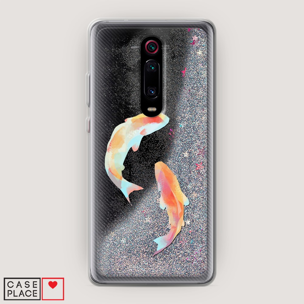 фото Жидкий чехол с блестками "акварельные карпы" на xiaomi mi 9t awog