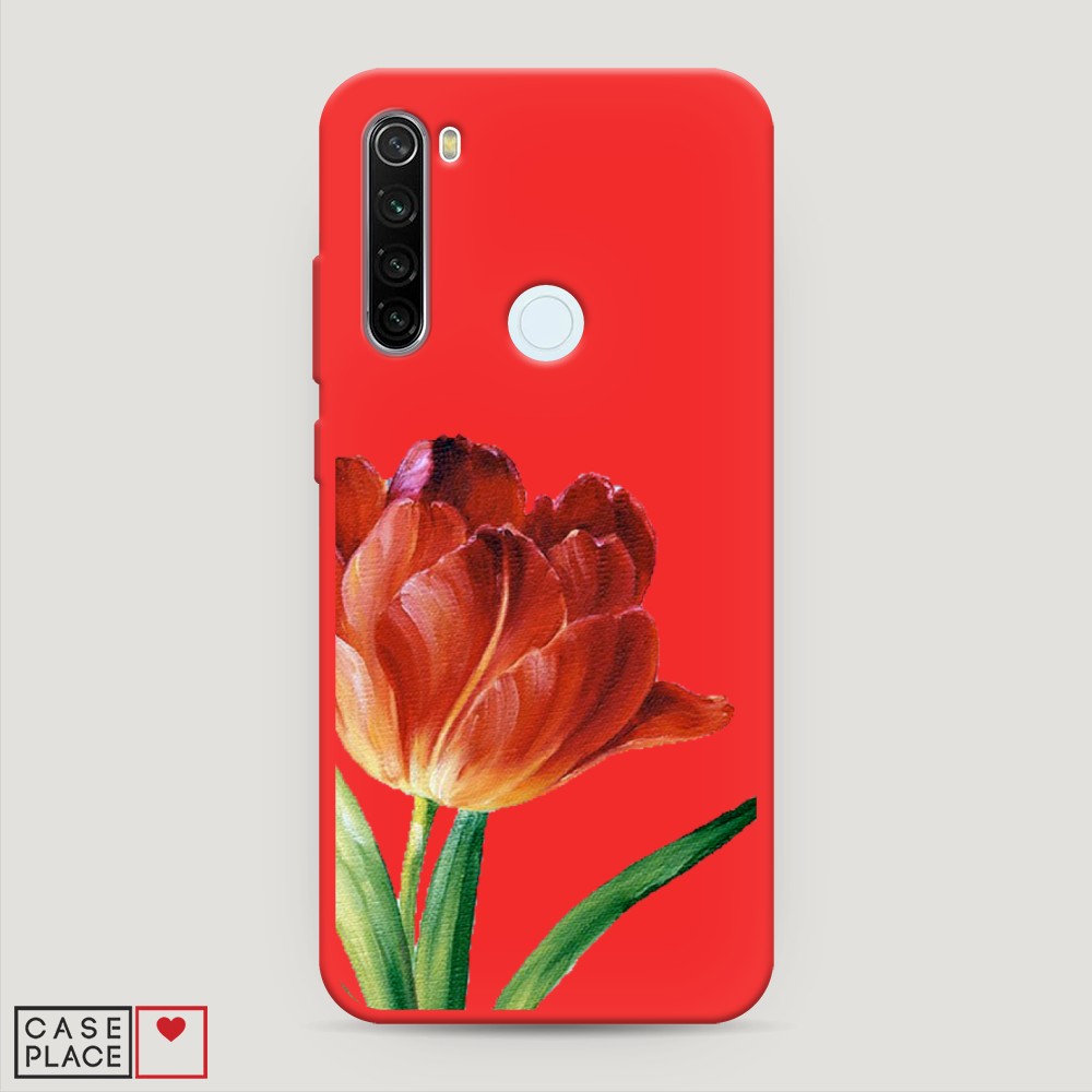 фото Матовый силиконовый чехол "красный тюльпан" на xiaomi redmi note 8t awog