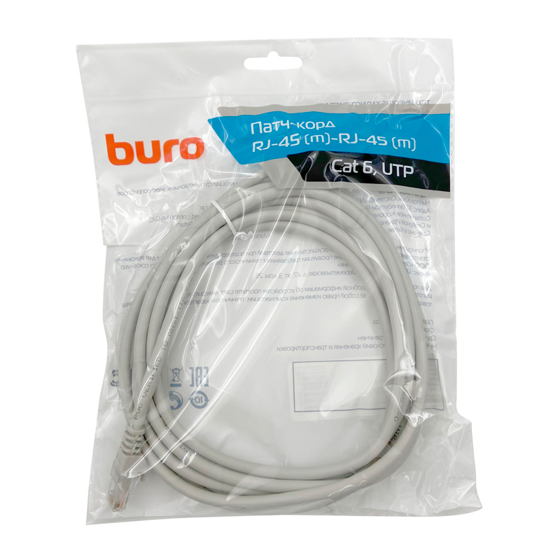 

Патч-корд Buro RJ45 - RJ45 вилка-вилка 3м (UTP-6-3M-G) серый