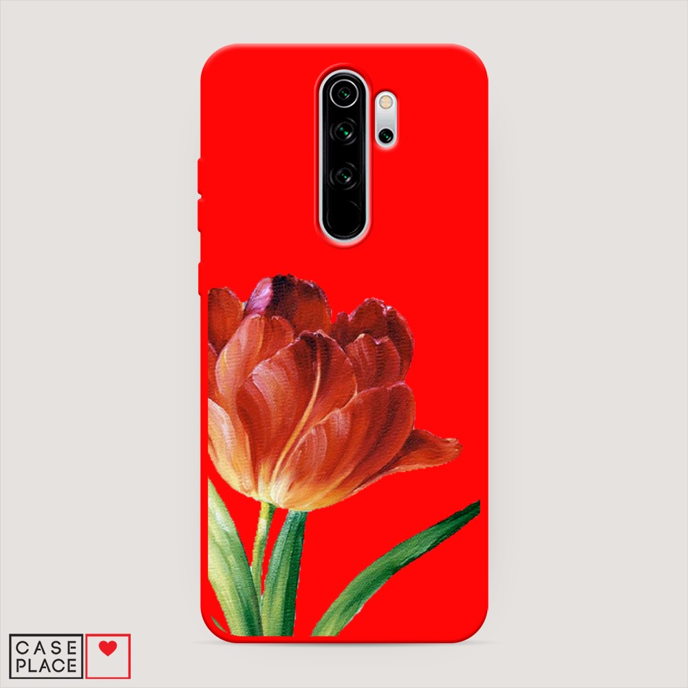 фото Матовый силиконовый чехол "красный тюльпан" на xiaomi redmi note 8 pro awog