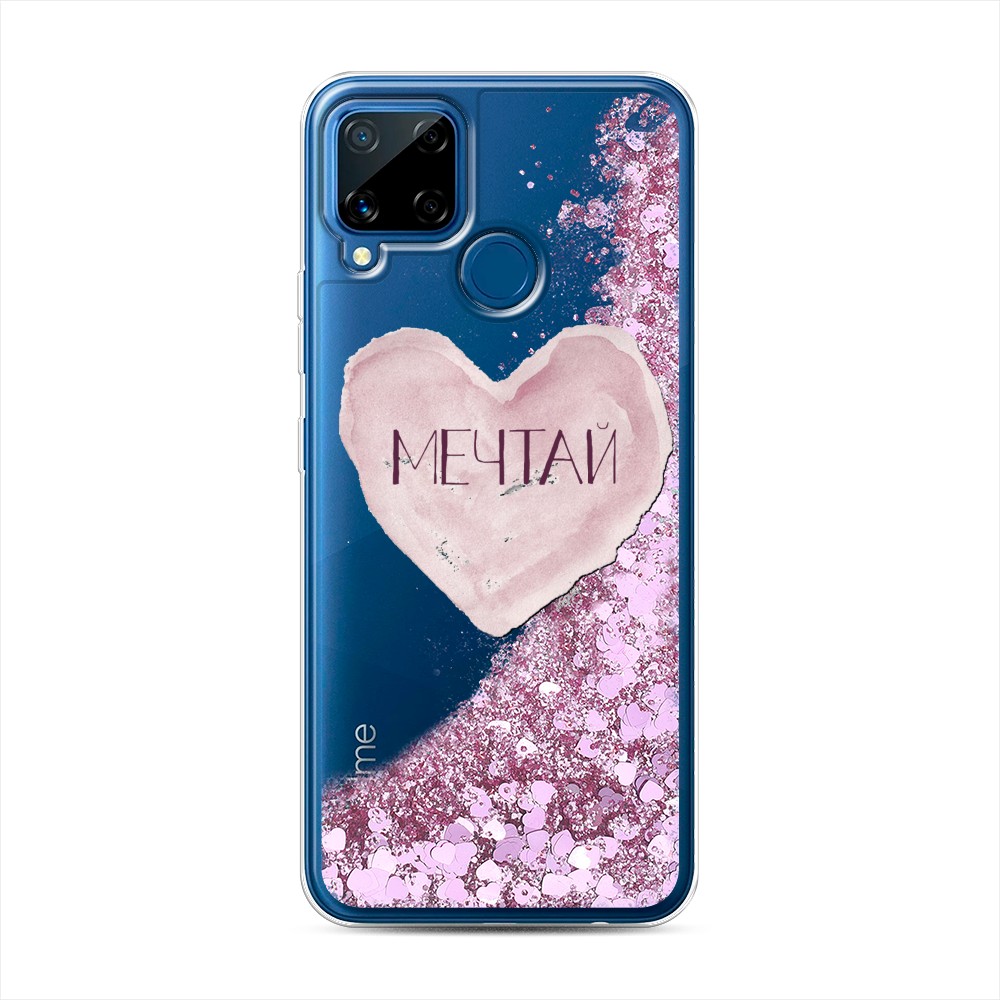 

Жидкий чехол с блестками "Мечтай сердце" на Realme C15, 255094-1