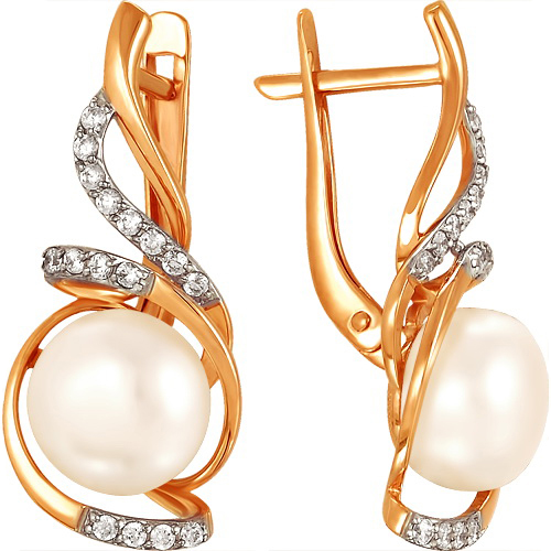

Серьги женские из золота Примаэксклюзив 290-1-434Р, жемчуг/фианит, 290-1-434Р