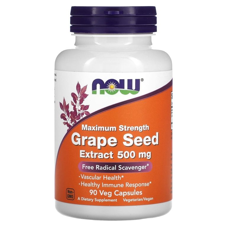 Экстракт виноградных косточек NOW Grape seed extract 500мг 90 капсул