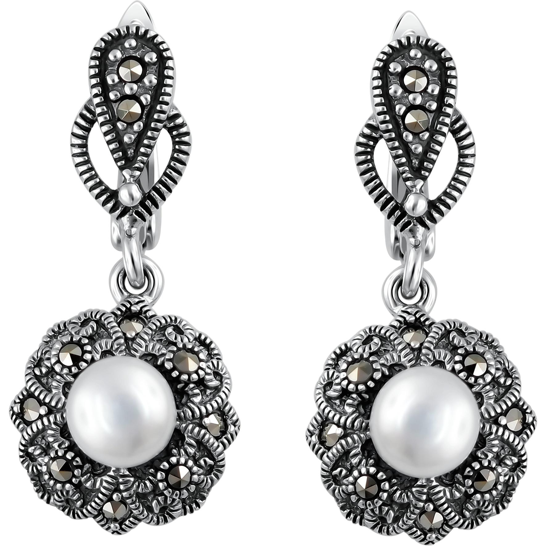 

Серьги женские из серебра Эстет С26С351159Ч, жемчуг/марказит, С26С351159Ч