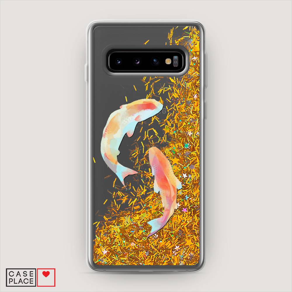 фото Жидкий чехол с блестками "акварельные карпы" на samsung galaxy s10 awog