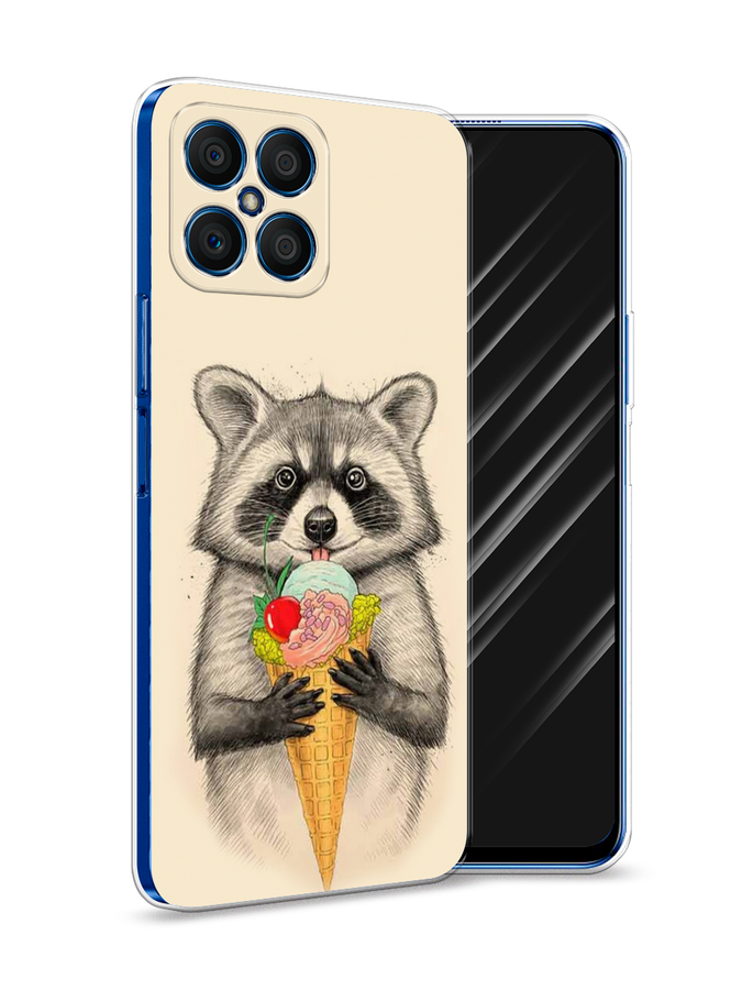 

Чехол Awog на Honor X8 "Енот с мороженым", Бежевый;серый, 6107650-10