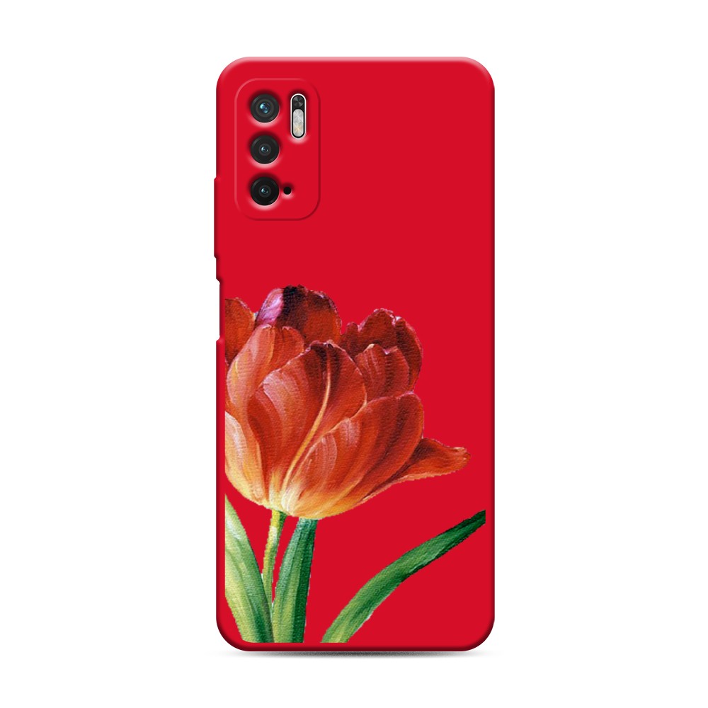 фото Матовый силиконовый чехол "красный тюльпан" на xiaomi redmi note 10t awog