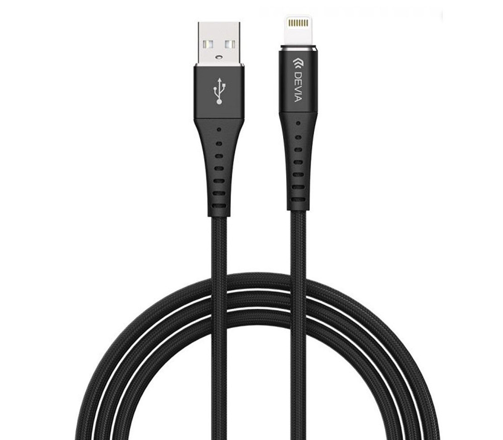 Кабель Devia Braid USB - Lightning 2.1А, 1 м, черный