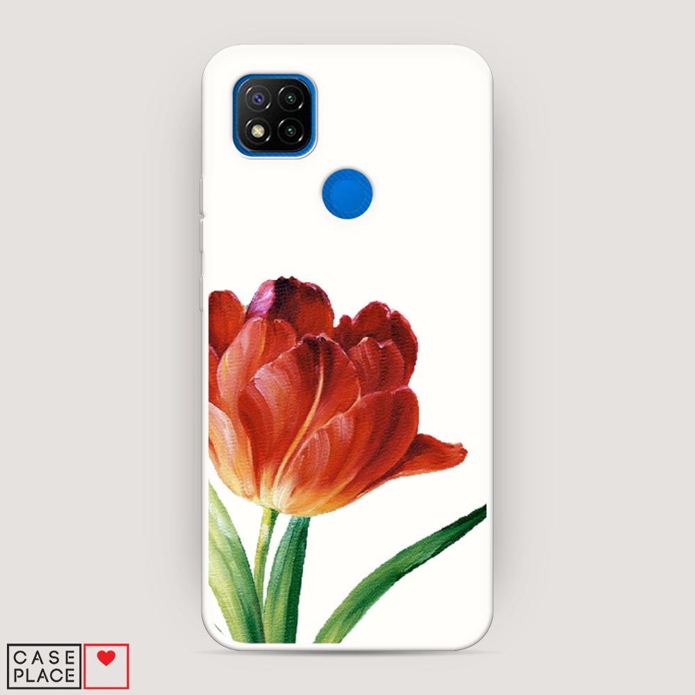 

Матовый силиконовый чехол "Красный тюльпан" на Xiaomi Redmi 9C, 39057-1